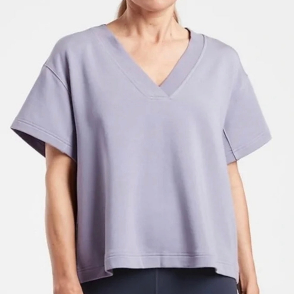 NWT Athleta Serenity Sweatshirt Tee Violet Short-Sleeve V-Neck Plus-Size - Sz 1X